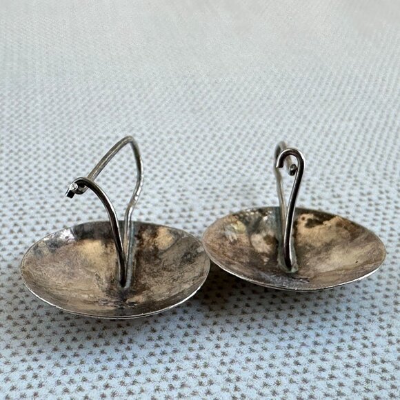 Sterling Silver Engraved Disc Earrings With Leaf Design 1" Drop Pierced Ears - Picture 8 of 9